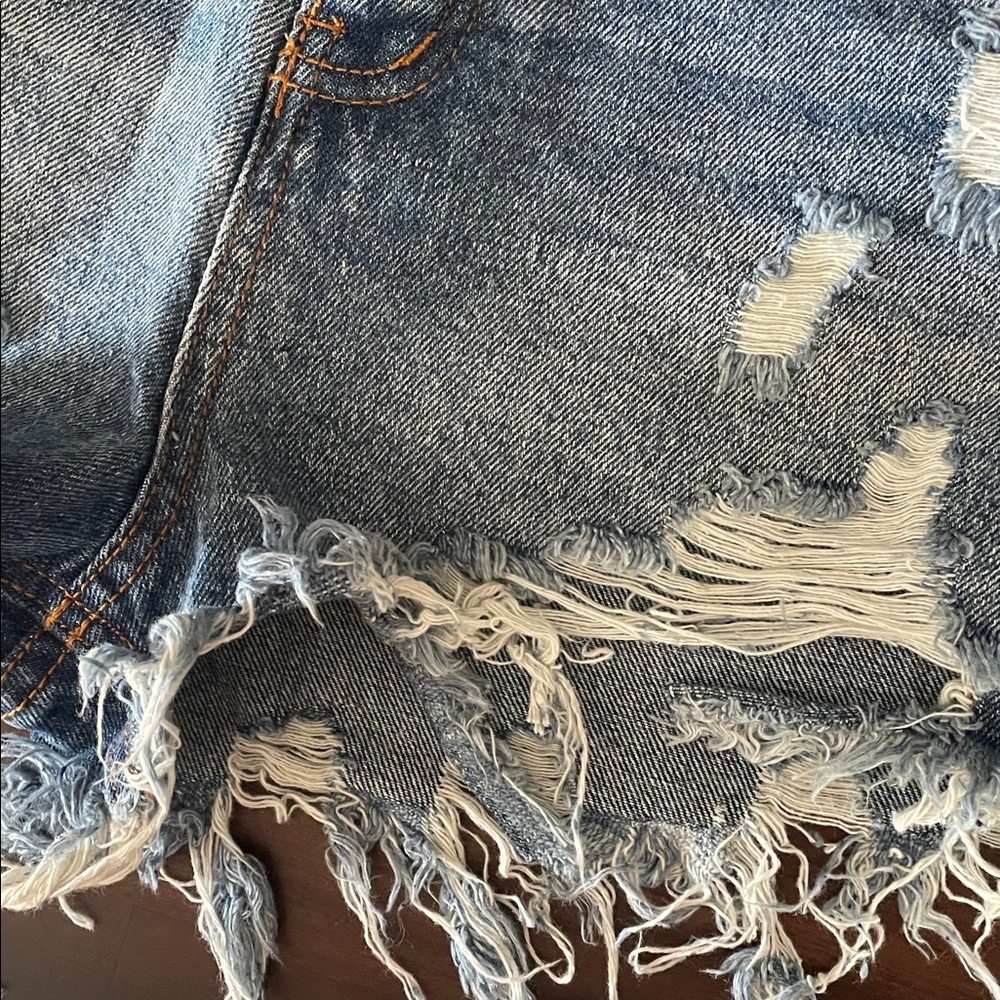 Impressions Light Blue Ripped Jean Shorts - Picture 6 of 11